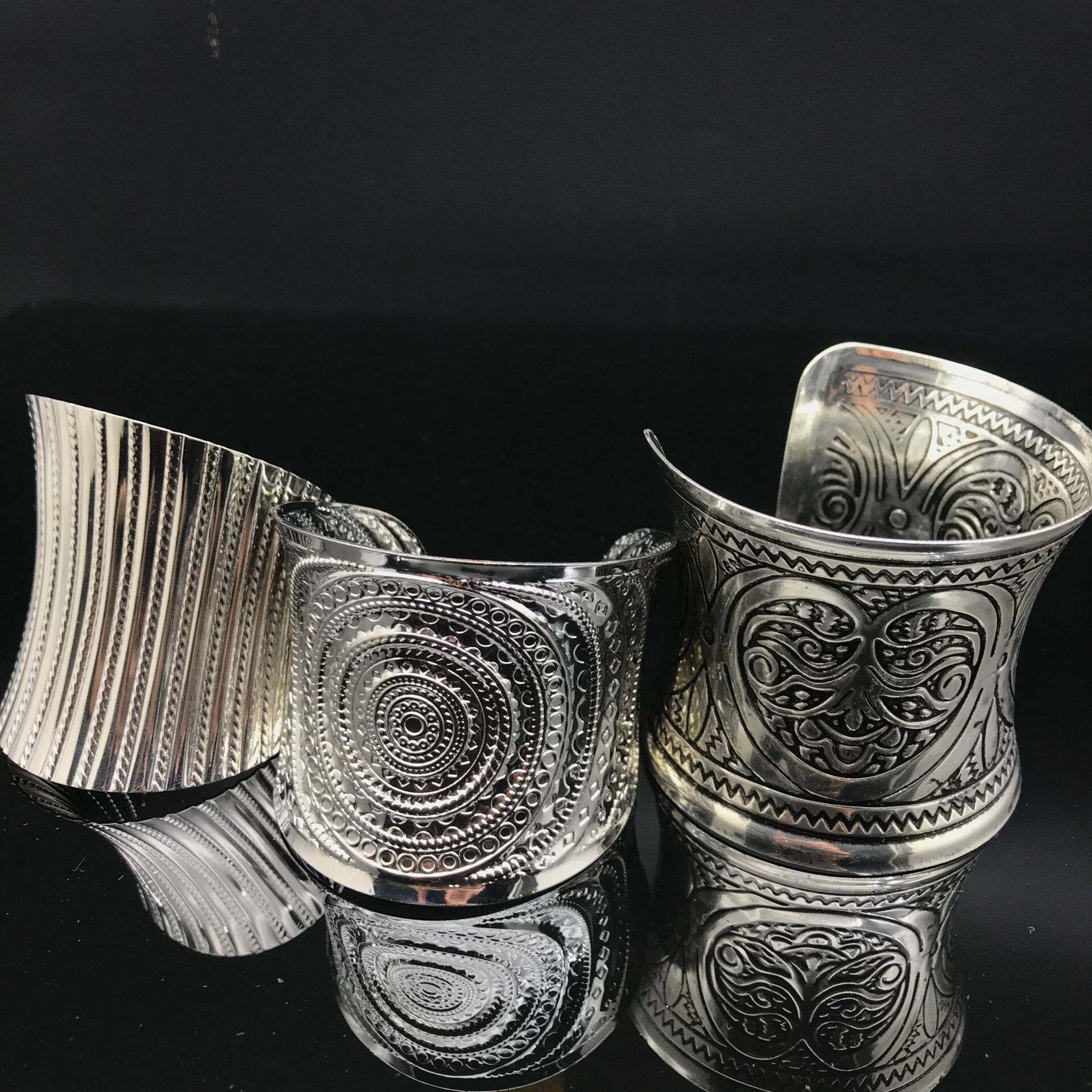 bracelet金属电镀银色手镯复古手饰演出走秀拍照饰品速卖通亚马逊