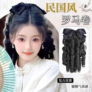 民国假发马尾罗马卷蝴蝶结卷发女小卷lolita公主轻薄旗袍配饰头饰