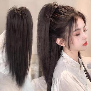 瀑布半扎高马尾假发女抓夹彷真发蓬松增发量高颅顶假发辫子新中式