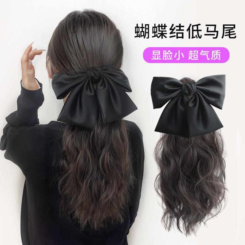 短发变长发头饰后脑勺低马尾黑色蝴蝶结抓夹大波浪假发发夹女发饰图片