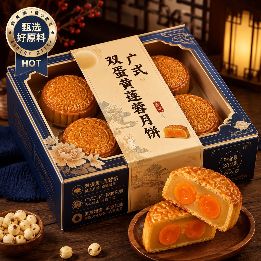 广式双蛋黄莲蓉月饼老字号中秋老式纯手工经典流油软糯官方旗舰店