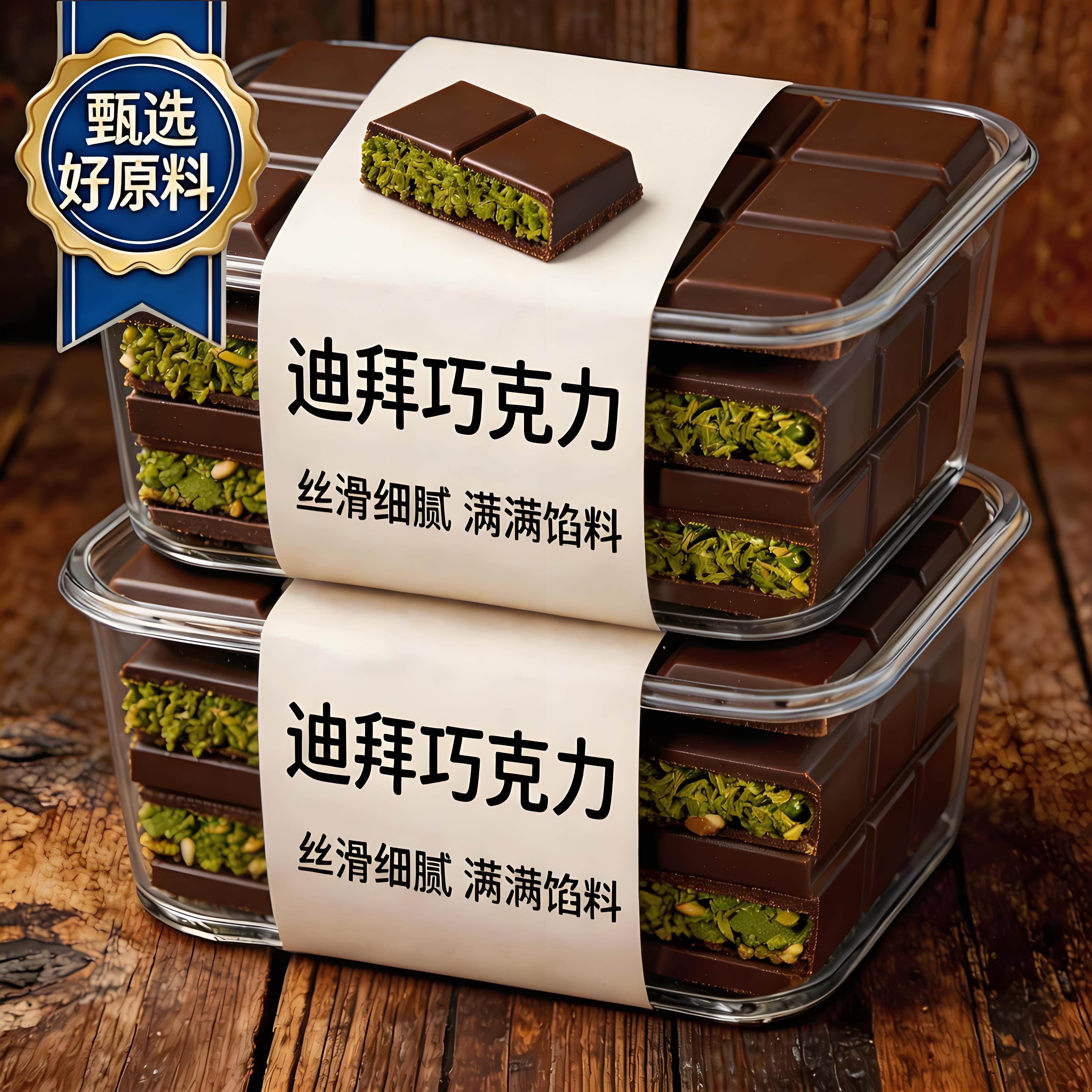 正版迪拜巧克力黑巧开心果酱夹心手工制面包丝零食（代可可脂）