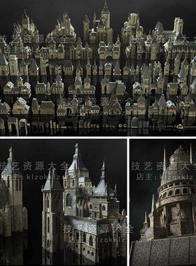 中世纪欧洲西方建筑城堡3d场景模型资产欧式教堂unityue5blender
