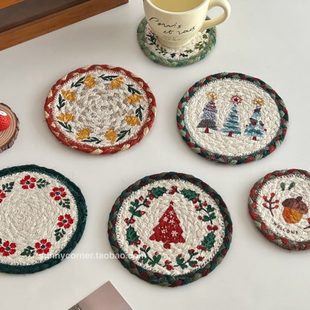 黄麻防烫隔热垫垫复古垫子耐热吸水杯垫圣诞树餐垫碗盘手工编织
