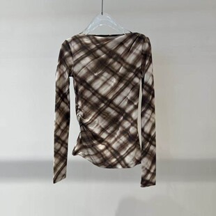 arioseo品艾诺丝2026春款官方旗舰店格纹T恤弹力网纱上衣BR501159
