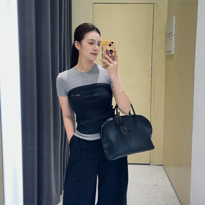 春新款真两件撞色针织衫T恤