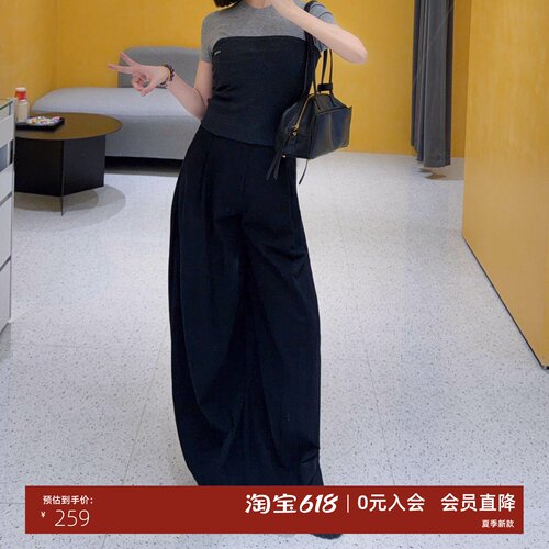 春新款高腰直筒阔腿休闲裤