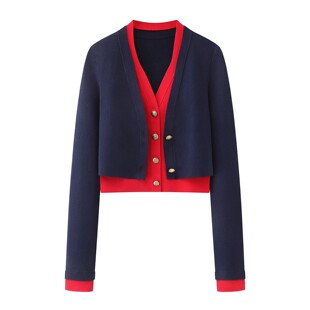 ariose品艾诺丝官方旗舰店正品2026春款拼色假两件针织衫BR801144