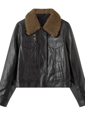 arioseo品艾诺丝官方旗舰店2025冬新款休闲短款皮衣外套AR104112