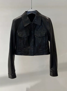 arioseo品艾诺丝官方旗舰店2026春新款翻领短款皮衣夹克BR101203