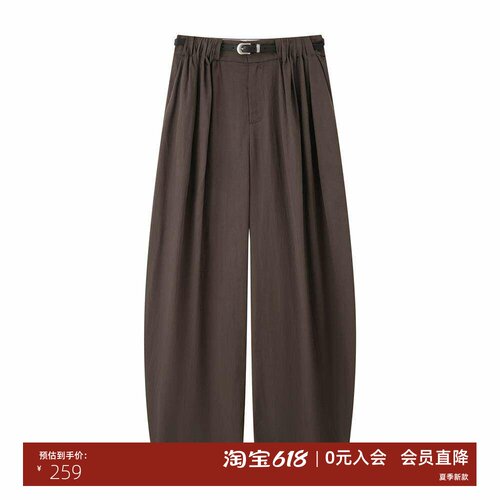 高腰阔腿垂感显瘦棕色休闲长裤女