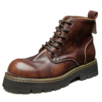 高帮透气牛皮工装靴子英伦风厚底