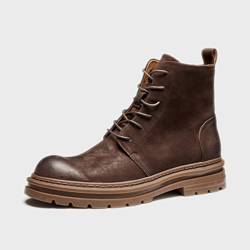 英伦风秋冬马丁靴男士厚底真皮高帮靴子侧拉链户外百搭休闲工装靴