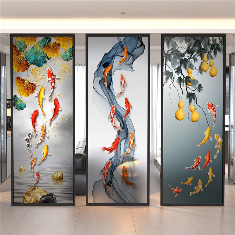 艺术钢化玻璃屏风隔断墙客厅卧室入户玄关洗手台遮挡装饰画墙定制