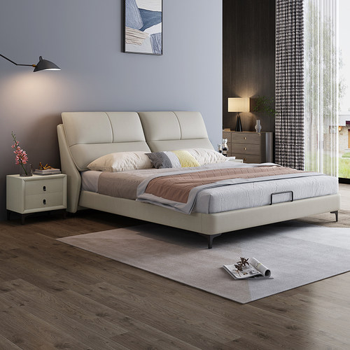 皮床主卧室1.8m双人简约科技布艺小户型新款实木储物家具