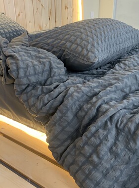 简约日式泡泡棉纯灰色水洗棉夏凉被三件套空调被夏季薄被子四件套