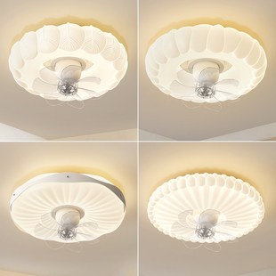 星玺2025新款 卧室风扇灯奶油风摇头一体风扇灯房间家用静音吸顶灯