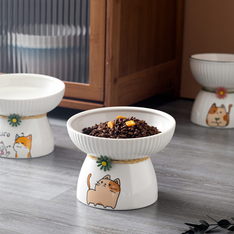 猫碗陶瓷斜口碗猫食盆狗碗防打翻猫狗碗/慢食碗