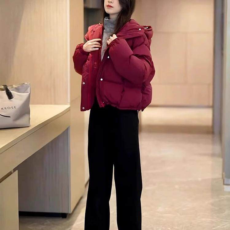 RIERA2024新款今年流行的小个子红色短款加厚羽绒棉服外套女秋冬