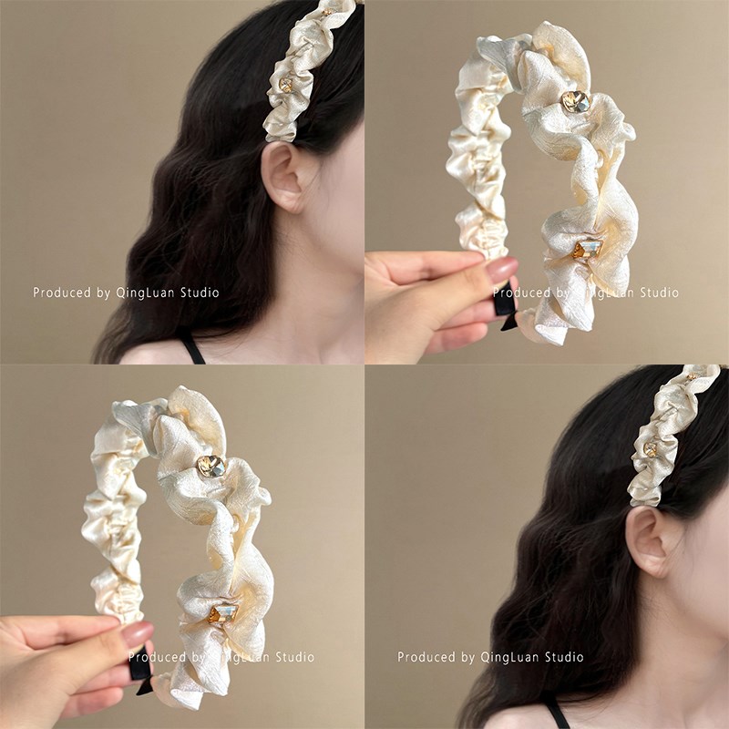 梦境巡游~法式缎面闪钻发箍女2025新款超仙公主风高颅顶发旅头箍