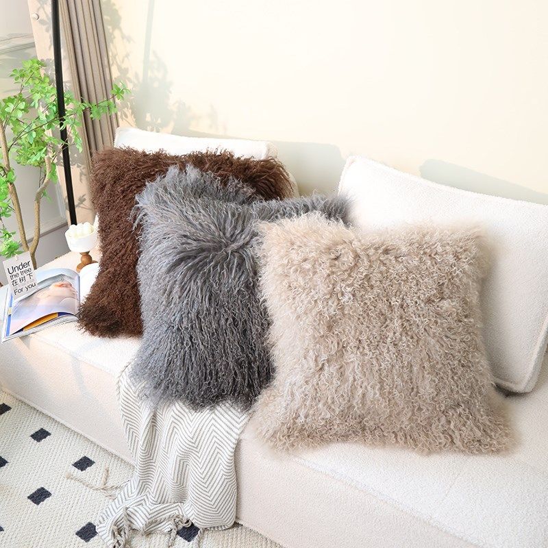 奶油风客厅沙发大靠枕滩靠垫长方形腰靠长毛抱枕床头装饰含芯