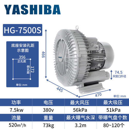 高压漩涡风机7.5KW/380V旋涡气泵抽气泵鱼塘养殖增氧泵罗茨鼓风机