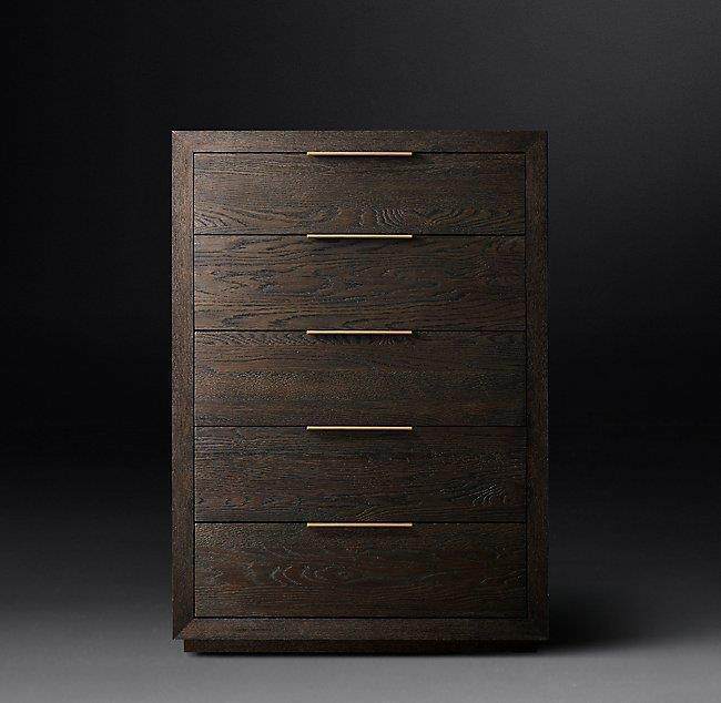 RH/黑色/实木斗柜美式乡村仿古做旧抽屉六斗柜卧室客厅收纳储物柜