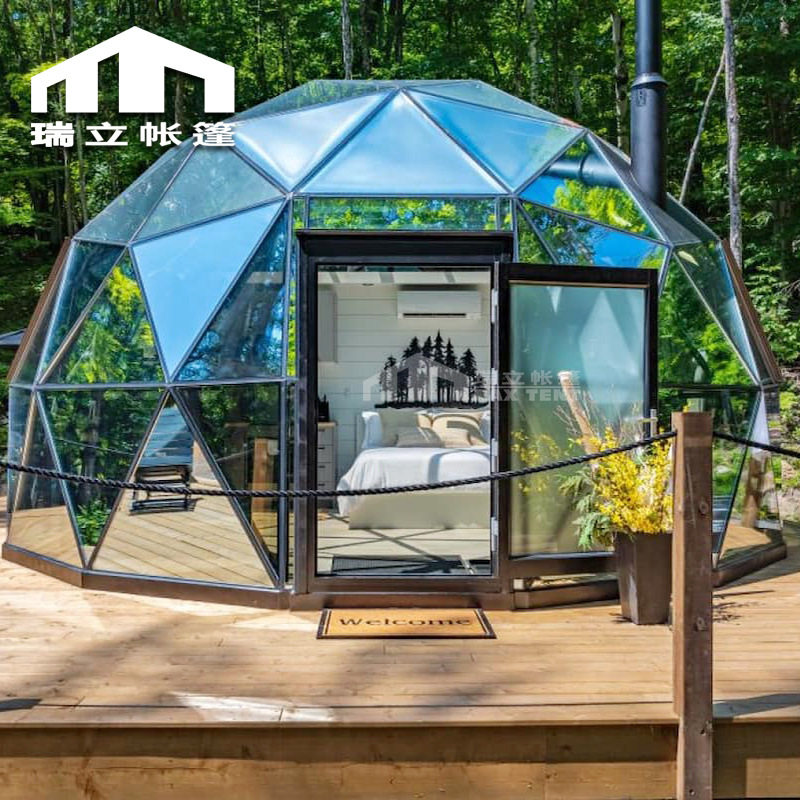 7米蓝色玻璃星空房glass dome tent户外防晒球形帐篷酒店网红民宿