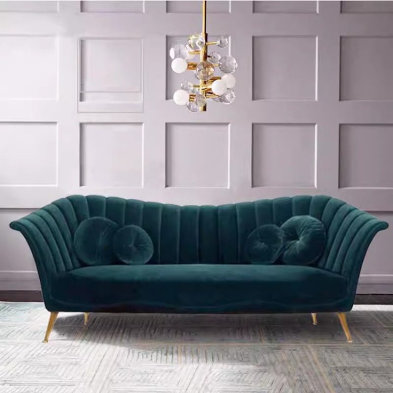 北欧轻奢小户型墨绿色丝绒布艺双三人沙发后现代简约时尚布艺沙发