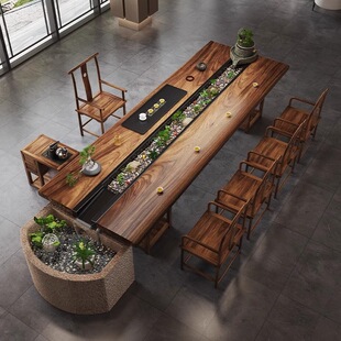 新中式循环流水实心实木茶桌椅组合功夫泡茶台茶几休闲洽谈会客桌