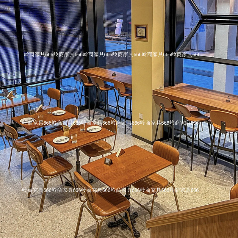 中古风咖啡厅甜品烘焙店餐桌椅组合复古咖啡桌餐厅民宿实木小方桌