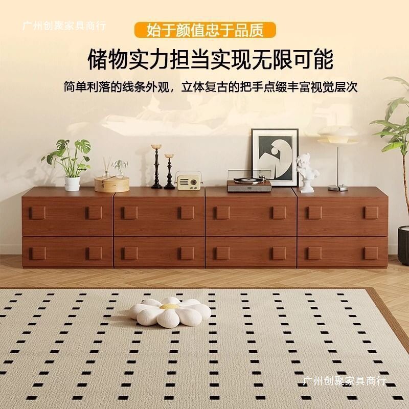实木中古风多功能组合电视五斗柜