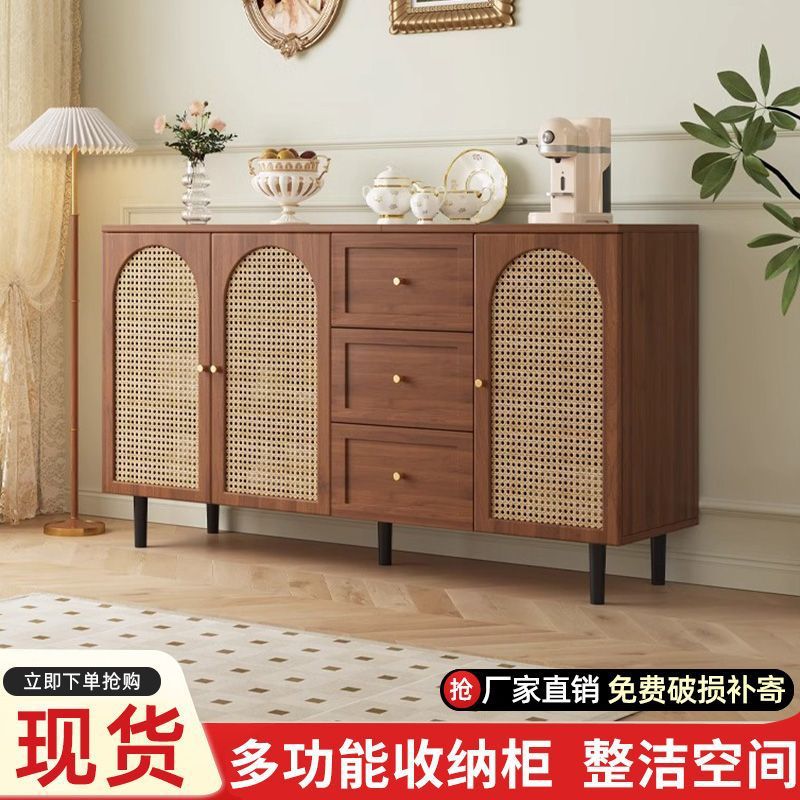 法式现代实木藤编餐边柜收纳