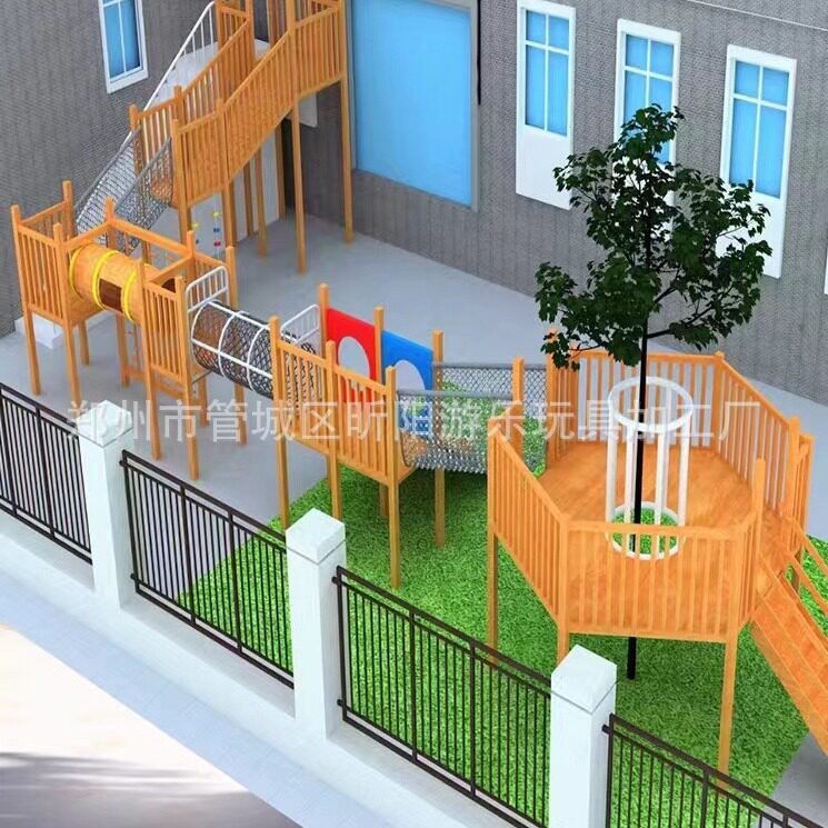 幼儿园木质组合滑梯大型户外木制长廊荡桥秋千非标定制实木攀爬架
