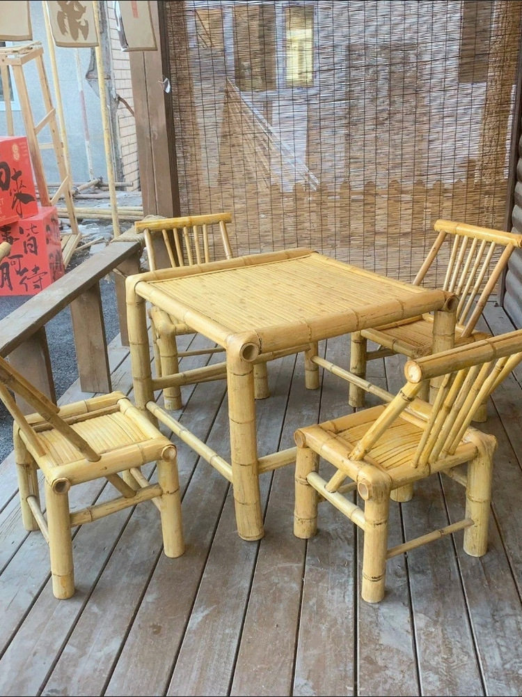 复古手工竹编围炉煮茶桌凳
