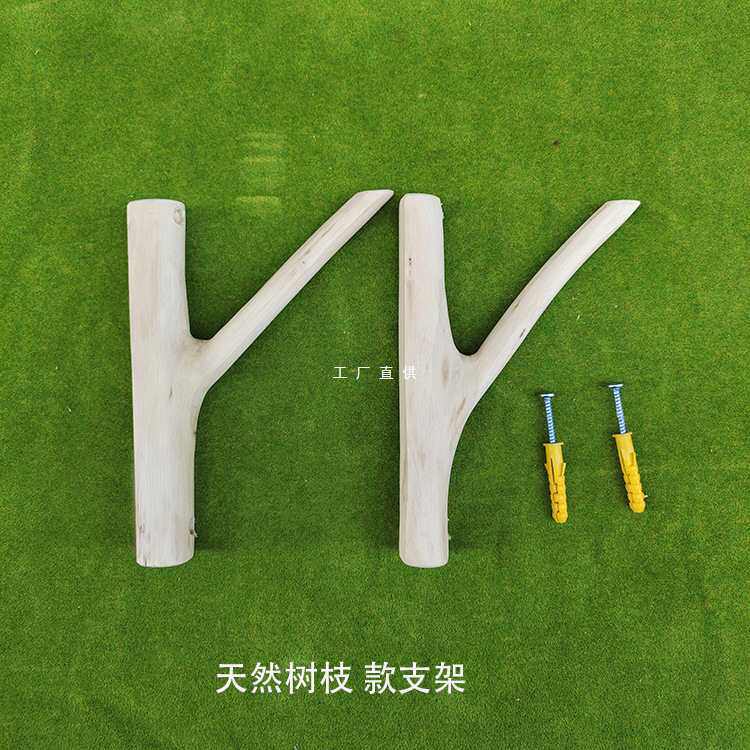 批发实木树枝支架 三脚架 墙壁一字隔板支 置物托架墙壁挂架壁托