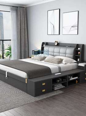 fLE气动高箱储物床1.8米1.2m1.5主卧小户型收纳板式现代简约双人