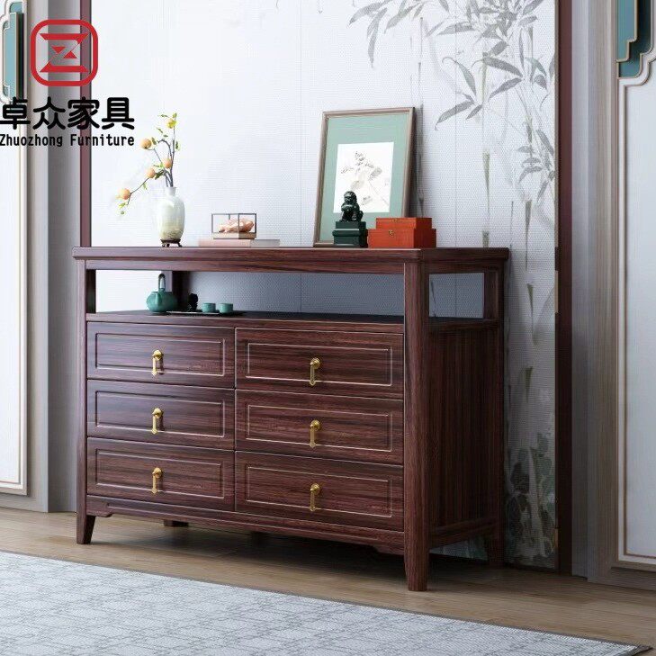 新中式乌金木全实木靠墙储物柜