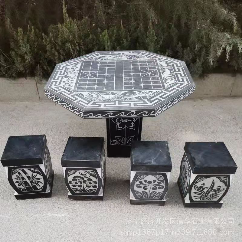 仿古中式青石庭院象棋石桌石凳