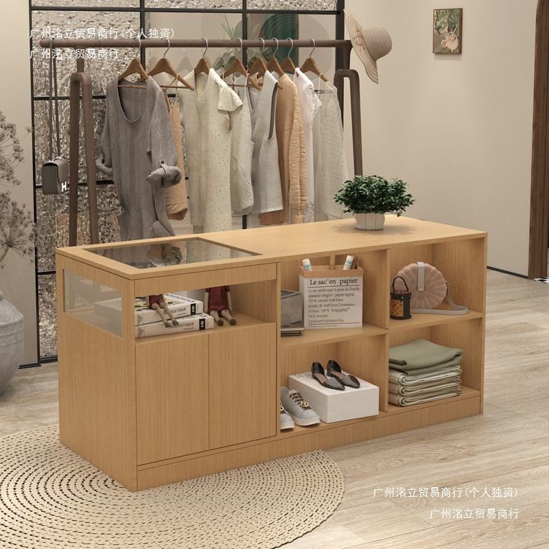 服装店中岛台流水展示台吧台收银台柜台摆件饰品陈列柜台桌带玻璃