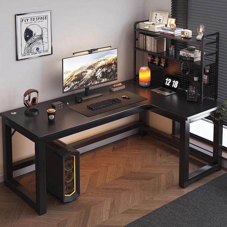 卧室转角电脑桌竞桌家用双人书桌台式家用桌子组合书架卧室简约