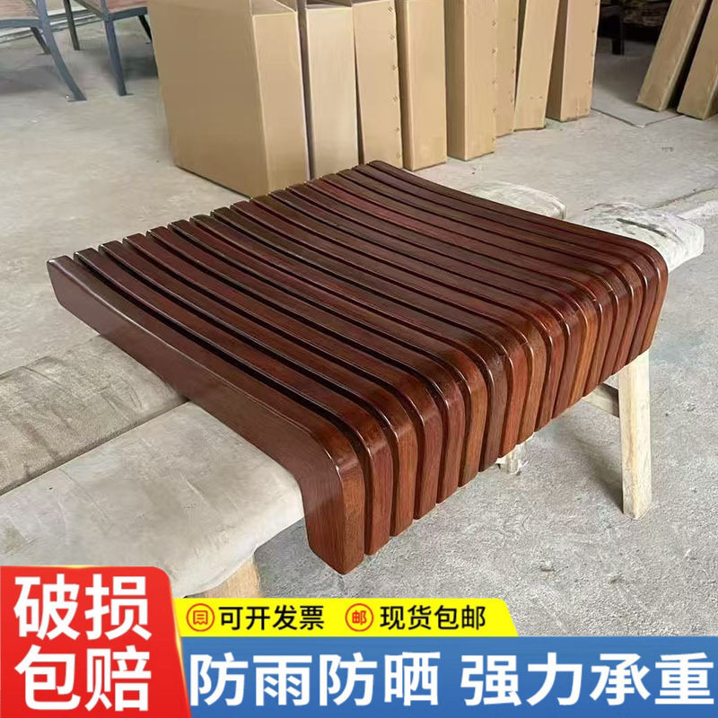 公园椅户外长椅防腐木长条坐凳不锈钢室外座椅庭院景观休闲椅子