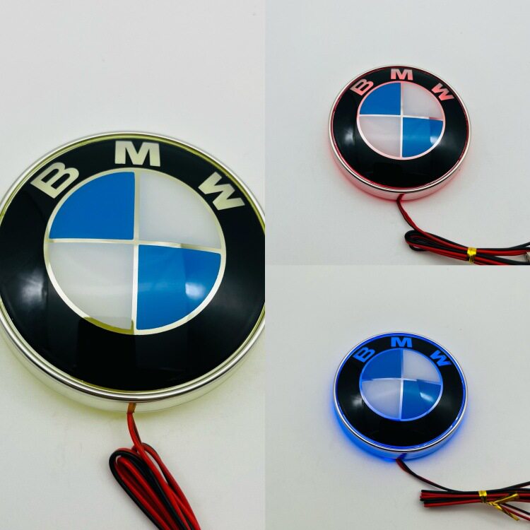 适用宝马X1/3/5/6改装发光车标4D LED前后灯e90 E92机盖标82mm