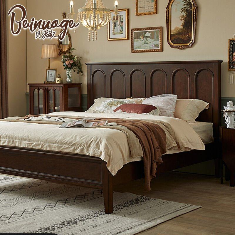 贝诺歌美式复古实木床法式复古主卧双人床卧室平头床大床简美婚床