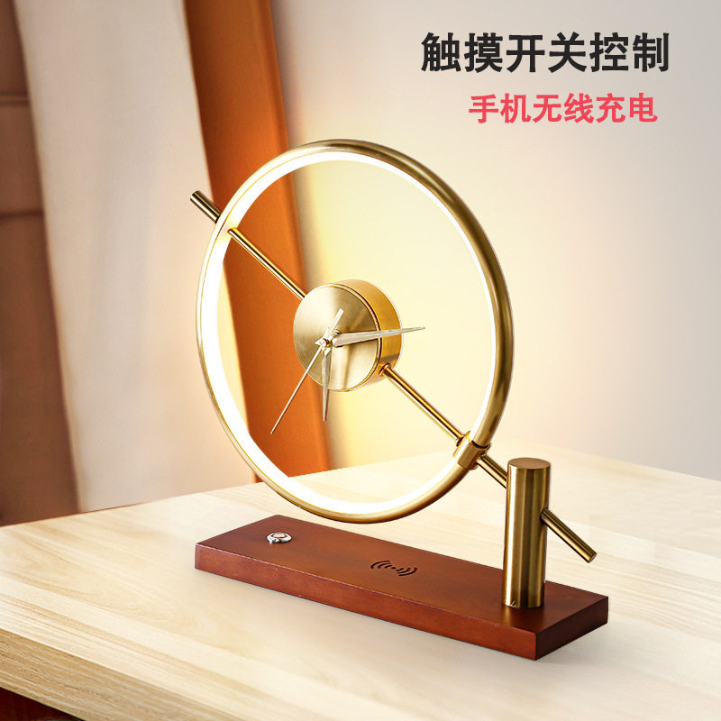 跨境热卖现代轻奢创意时钟台灯可调光智能充电桌面摆件礼物礼品