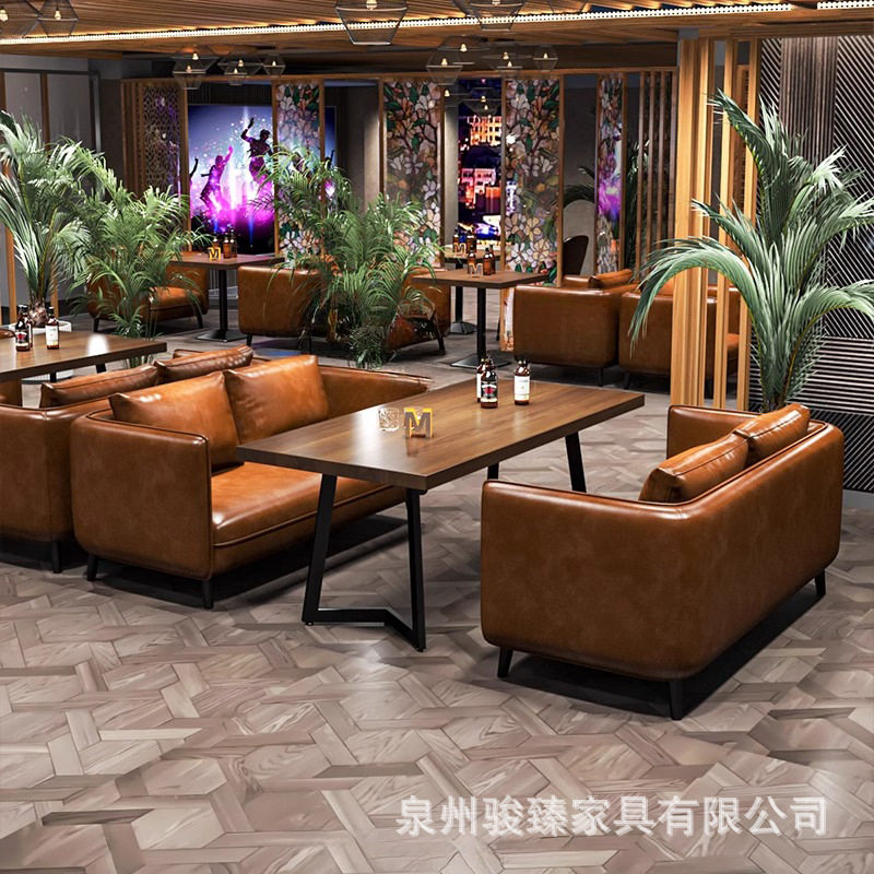 复古小酒馆咖啡厅茶楼卡座沙发酒吧清吧卡座餐吧烧烤店餐桌椅组合