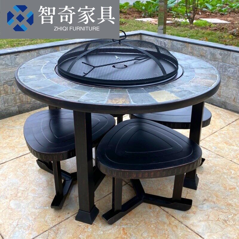户外烧烤桌椅木炭架烧烤炉庭院花园露天火盆休闲室内家用围炉煮茶