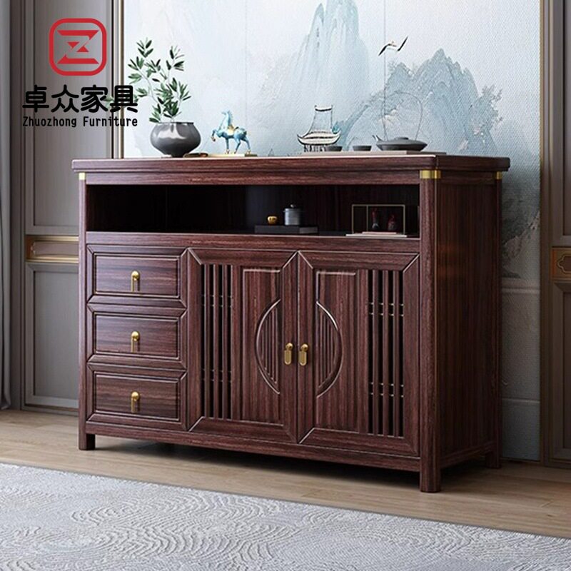新中式乌金木实木餐边柜客厅餐厅入户靠墙储物柜大容量双门茶水柜