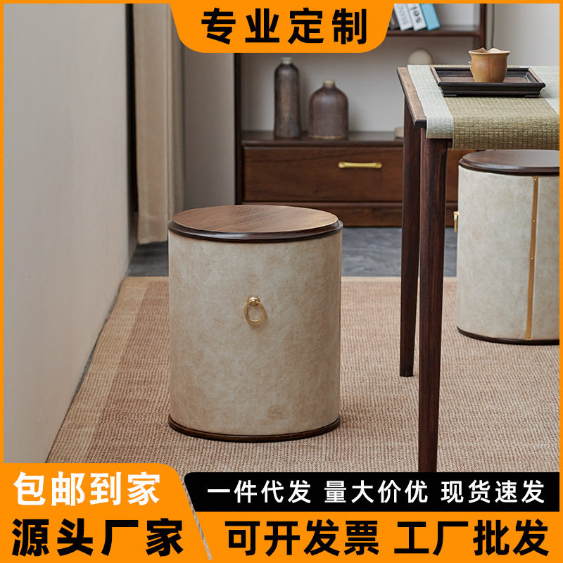 黑胡桃木圆凳中式现代换鞋凳实木家用客厅沙发凳轻奢梳妆凳凳子