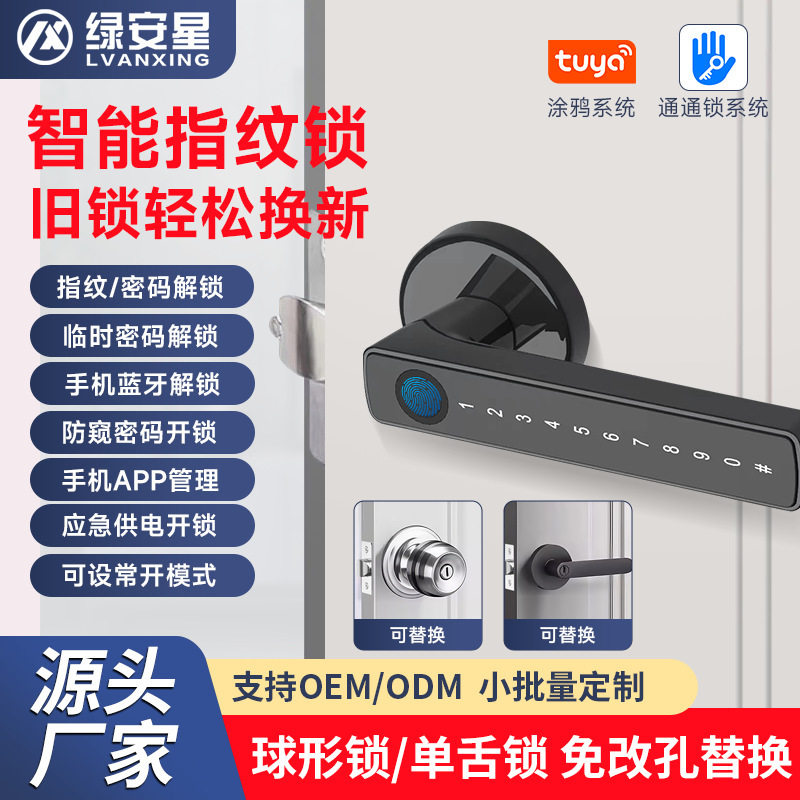 跨境指纹球形锁分体式涂鸦酒店公寓密码锁一握即开智能指纹门锁